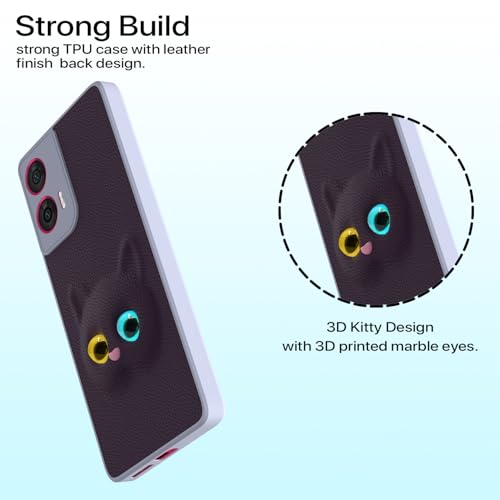 Image of Pikkme Back Cover for Girls | Cute Cat Leather Finish | Soft TPU | Bumper Case for Motorola Moto Edge 50 Fusion 5G / Motorola Moto G96 5G (Purple)