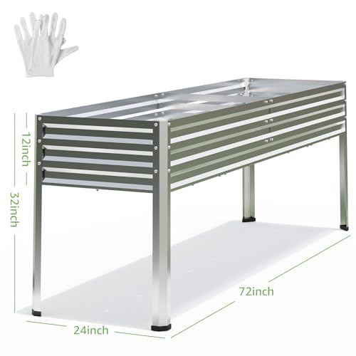 FOYUEE 6x2x1ft Large Raised Garden Bed with Legs Galvanized Outdoor Elevated Planter Box Stand Up Metal Flower Beds for Patio