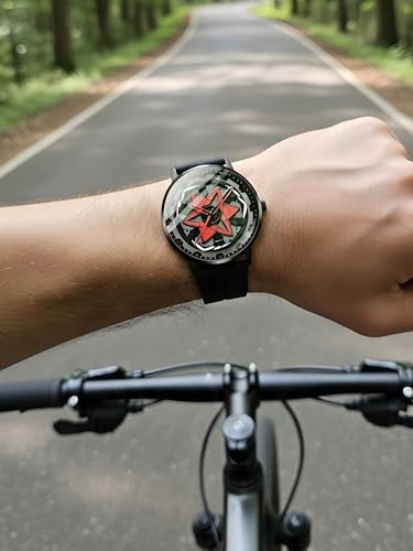 Image of Oculus Men's 3D Car Wheel Rotating Watch, Luxury Sport Quartz, Black and Red, Hollow Hub Dial, Magnetic Silicone Strap (Red Eye)