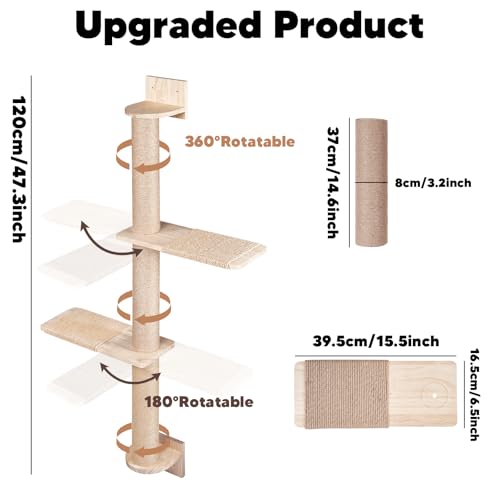 Árbol para gato de pared 3 niveles 47 pulg con cuerda de yute miniatura 2