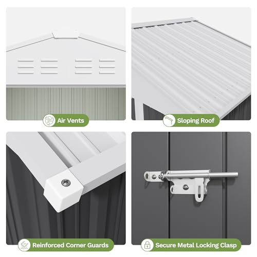 Image of Devoko 6 x 4 FT Storage Sheds with Floor Frame, Waterproof Garden Tool Shed with Lockable Door, Outdoor Metal Utility Shed for Backyard Patio Lawn, Gray