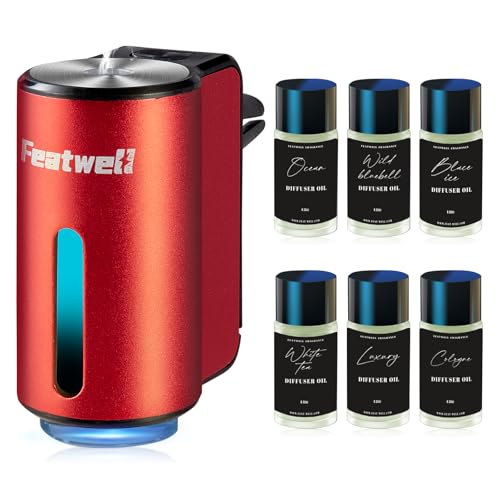 Featwell Car Air Freshener, Three Adjustable Modes Intelligent Aroma Diffuser, Rechargeable Car Diffuser Air Freshener, Red