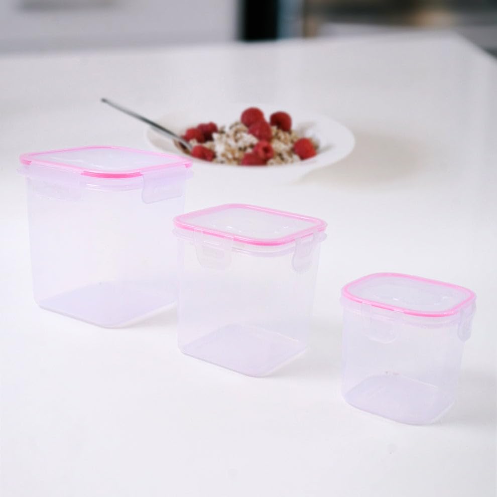 Image of Kitchen Storage Container Set - Food Grade Plastic with Air Seal Lock Lid - Ideal for Grocery, Spices, Dry Fruits - 3-Piece Set (1500ml, 1000ml, 500ml)