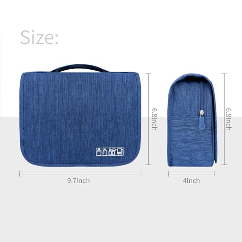 Image of Lcsmaokin Large Capacity Toiletry Bag Travel Bag with Hanging Hook for Men and Women Waterproof Travel Cosmetic Bag Bathroom Storage Bag for Brushes Set, Full-Sized Shampoo, Toiletries, (Navy Blue)