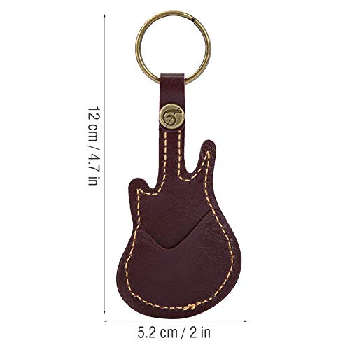 Tragbare Guitar Picks Holder Bag Schlüsselbund Leder Plectrum Picks Case Bag mit 5 Picks für Gitarren-Ukulele(Braun)