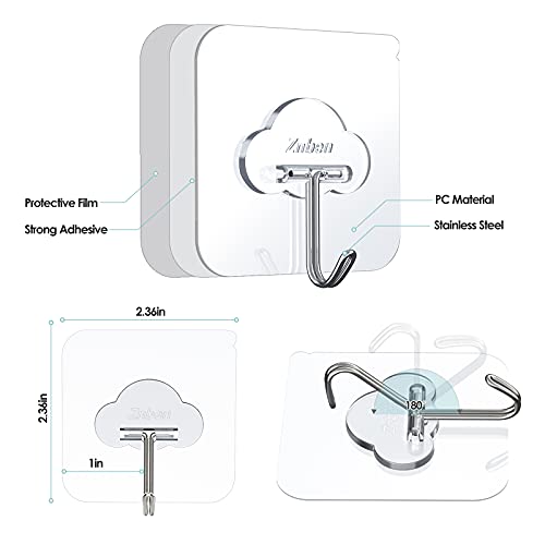 Znben Adhesive Hooks, Transparent Self Adhesive Wall Hooks Heavy Duty Cloud Shaped Removable Waterproof Clear Plastic Sticky Hooks Seamless Utility Hooks For Bathroom Shower Kitchen Ceiling - 10 Pcs #TOP2