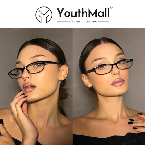 Image of Trendy Rectangular Glasses for Women Men Narrow Square Blue Light Blocking Fake Eyewear Y2K Cosplay Glasses