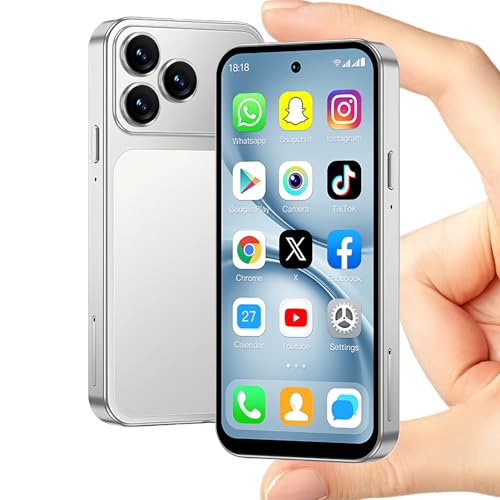 viqee Mini Smartphone mit HD Display 3+64 GB Dual-SIM Android Handy Perfekt für Kinder Schüler und Studenten Kompaktes Touchscreen-Smartphone Silber