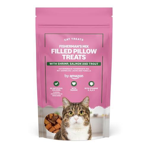 by Amazon - Snack per gatti, crocchette ripiene di pesce misto con gamberetti, salmone e trota, 70 g