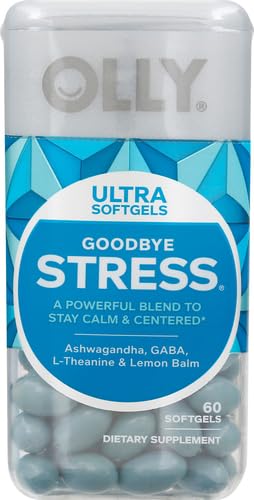 Image of OLLY Ultra Strength Goodbye Stress Softgels, GABA, Ashwagandha, L-Theanine and Lemon Balm, Stress Relief Supplement - 60 Count (Pack of 2)