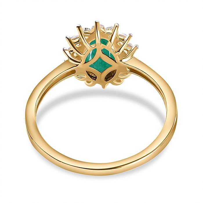 Image of Emerald May Birthstone Princess Diana Inspired Halo Ring in 18K Yellow Gold Vermeil Overlay Sterling Silver for Women | 12 Birthstones | Royal Radiance (GH0174E-Emerald Ring 16)
