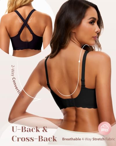 Image of Deep V Petal Bras for Women No Underwire Soft Wireless Bras Comfort Seamless Bralettes with Extender