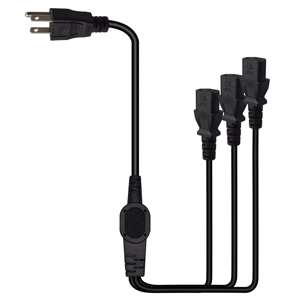 Cavo di alimentazione splitter a Y per computer, NEMA 5-15P a 3 prese IEC320 C13 femmina, 3 vie, cavo di alimentazione AC per computer, monitor, stampanti e televisori (1 m)
