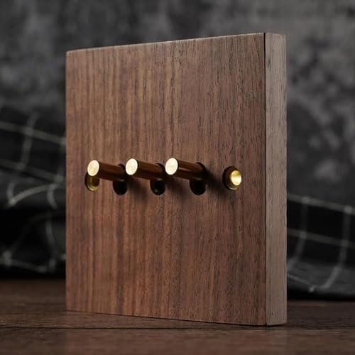 トグルスイッチ、1ウェイ/2ウェイ 3ギャング 2ウェイ、木製プレートアンティークデザイン壁スイッチインダストリアルスタイルライトスイッチソケット、ソリッドウッド真鍮トグルスイッチプレート (3gang2way)