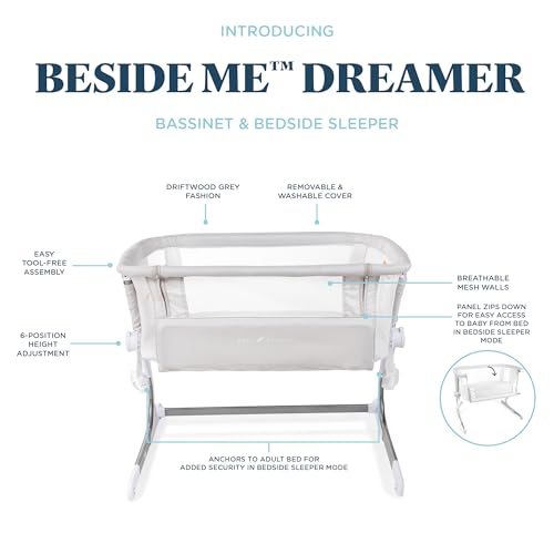 Baby Delight Beside Me Dreamer Bassinet | Bedside Sleeper | 6-Position Height Adjustment | Driftwood Grey