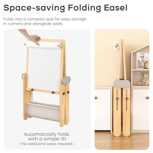 BanaSuper 3-in-1 Kinder Staffelei Magnetische Tafel & Whiteboard mit 30% Größerer Malfläche | Höhenverstellbar (90-110 cm), Klappbar & 80% Vormontiert | Kunst Staffelei für Kinder, Grau