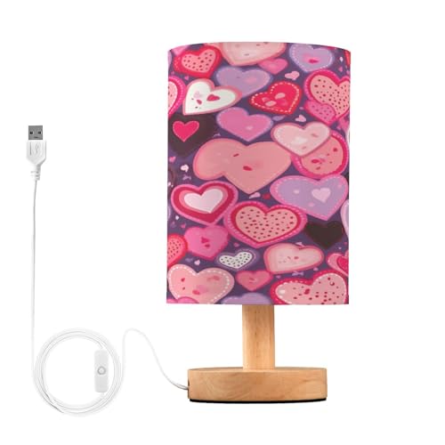SDMKA Valentine Pattern Bedside Table Lamp for Bedroom, Minimalist Nightstand Lamp with Round Fabric Shade for Living Room, Office, No Bulb Required