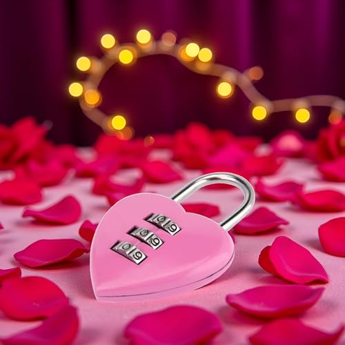 Image of Pink Love Heart Shape Combination Padlock for Girls Women,Mini 3-Digit Password Resettable Code Locker Lock for School，Padlocks and Hasps，Combination Padlocks