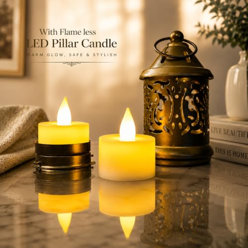 Image of Nutech Decor Hanging Metal Candle & Tealight Holder Lantern Set With LED Candle - Decorative Golden Vintage Lanterns for Home, Living Room, Dining Table, Balcony, Garden & Festival Gifting (Pack of 5)