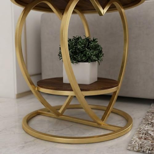 Image of Coffee Table for Living Room Modern Corner Sofa Side Bedside Tables Snack End Table for Bedroom,Brown Table Top with Gold Metal Frame