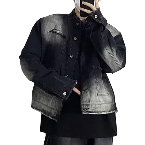 Veste en denim usé style camionneur col montant pour sorties urbaines homme