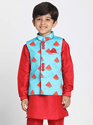 Image of JBN Creation Light Blue Cotton Silk Blend Boys Nehru Modi Jacket