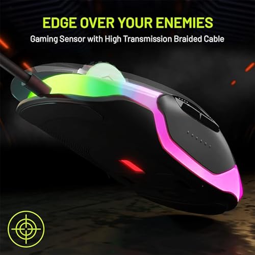 Image of Archer Tech Lab Wired Gaming Mouse,Precise Tracking, Rapid Response with Sunplus Sensor, Adjustable 12000 DPI, 8 Programmable Buttons, Huyu Switches, RGB Backlit| for PC /Mac (Recurve 400-Transparent)