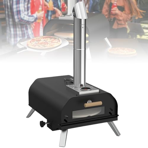Estufa De Leña Para Pizza, Horno De Pizza Para Exteriores Con Piedra Redonda Giratoria De 12'' Y Termómetro Visual, Hornos De Pizza Portátiles, Parrilla Para Cocinar Al Aire Libre