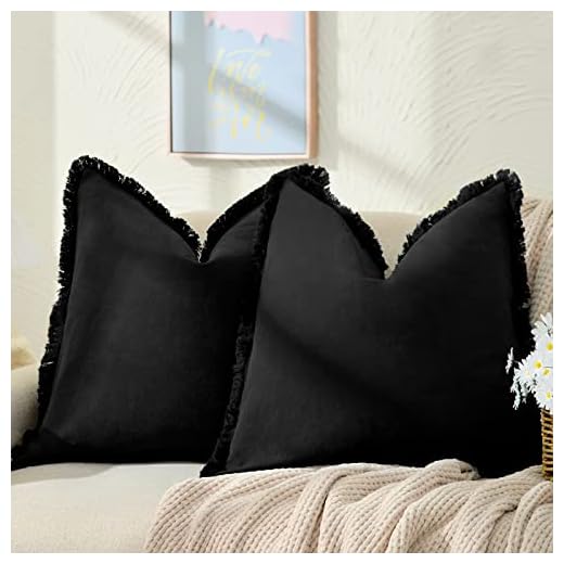 ZWJD Pillow Covers 18x18 Set of 2 Black Throw Pillow Covers with Fringe Chic Cotton Decorative Pillows Square Cushion Covers for Sofa Couch Bed Living Room Farmhouse Boho Decor