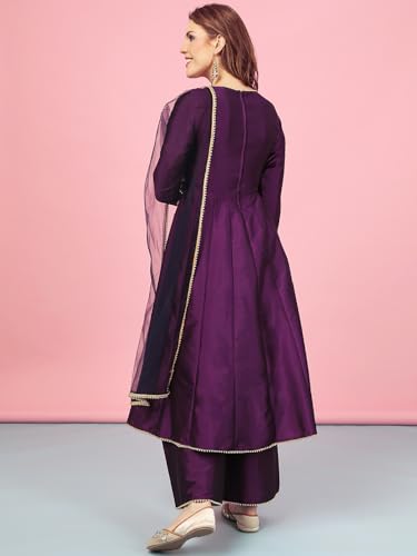 Image of A.T.U.N. (ALL THINGS UBER NICE) Cotton Women Anarkali Paneled Kurta With Palazzos & Dupatta
