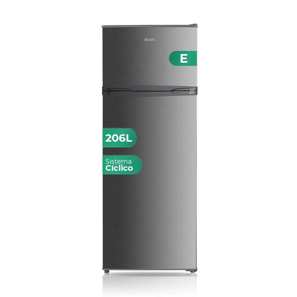 Svan Frigorífico Estandar, 2 Puertas, Inox, SF145503EX, Capacidad 206 Litros, Puerta Reversible, Bajo Nivel Sonoro, Eficiencia Energética Clase E