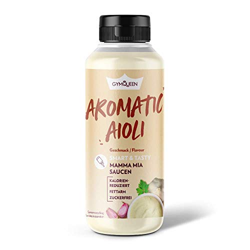 GymQueen Mamma Mia Zero Sauce, 265 ml, reducida en calorías, sin grasas ni azúcares añadidos, para refinar platos o como aderezo de ensaladas, vegetariana, Aioli