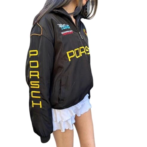 Adidas A+PORSC Racing Inspired Streetwear Zip-Up Jacket for Men & Women Premium Casual Motorsport Style Outerwear Black Regular Fit Windbreaker Lightweight Full Zip Jacket in black