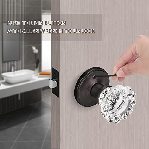 Knobwell Crystal Style Door Knob Set Of 5 With Victorian Plate Rosettes, Privacy Door Knobs - Bed/Bath Function, Oil Rubbed Bronze #TOP2