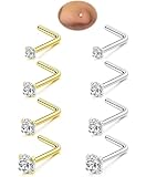 Nose Rings Studs Set for Women Men: 8Pcs 20G Gold/Silver 316L Surgical Stainless Steel Nose Studs Hypoallergenic L Shaped Nose Piercing Jewelry Imitation Diamond Small Stud CZ 1.5mm 2mm 2.5mm 3mm