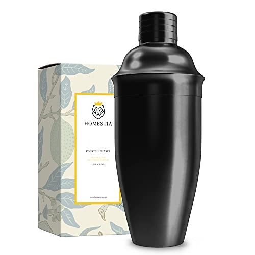 Homestia Schwarzer Cocktail-Shaker, 680 ml, Martini-Shaker, integriertes Sieb, auslaufsicher, 18/8 Edelstahl, gemischter Getränke-Shaker für Bartending Cover