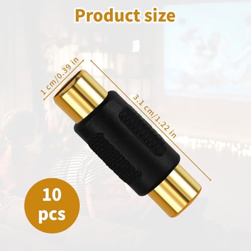 Notoke 10PCS RCA Female to Female Coupler, Gold Plated RCA Connector RCA Adapter for RCA Cable Extension,Phono,Speaker,Amplifier - Thumbnail 2