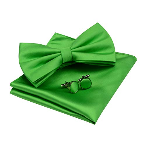 Image of GUSLESON Men's 3-pc Solid Color Bow Tie Gift Set - Double‑Fold Pre-Tied Bow Tie, Pocket Square, Cufflinks - Wedding Formal Party