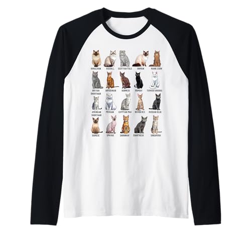 Types of Cats Educational Cat Breeds Chart Guide Raglan Baseball Tee