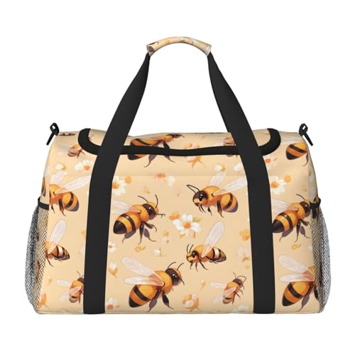 Yellow Bee Daisy Duffle Bag Foldable Travel Tote Bag Carry On Large Weekender Overnight Bags Waterproof Gym Bag For Women Men2