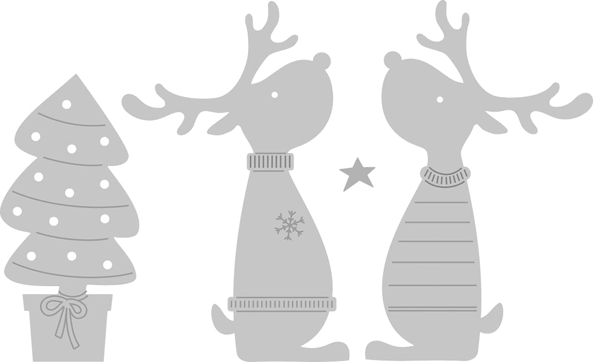 Rayher Set of 4 Metal Cutting Dies with Reindeer and Fir Tree Design, Paper Craft Die for Card Making and Scrapbooking, 0.5-3.8cmx0.5-6.5cm, silver, steel, 50248000