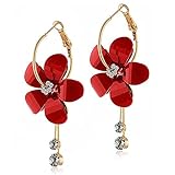 ANDPAI Elegant Romantic Bohemian Crystal Acrylic Rose Flower Dangle Drop Earrings Five Leaves Exaggerated Round Hoop long Tassel Earring for Women Statement Jewelry Gifts (Red)