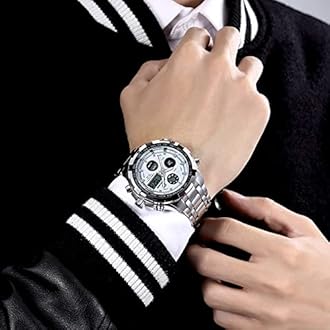 GOLDEN HOUR Luxury Stainless Steel Analog Digital Watches for Men Male Outdoor Sport Waterproof Big Heavy Wristwatch