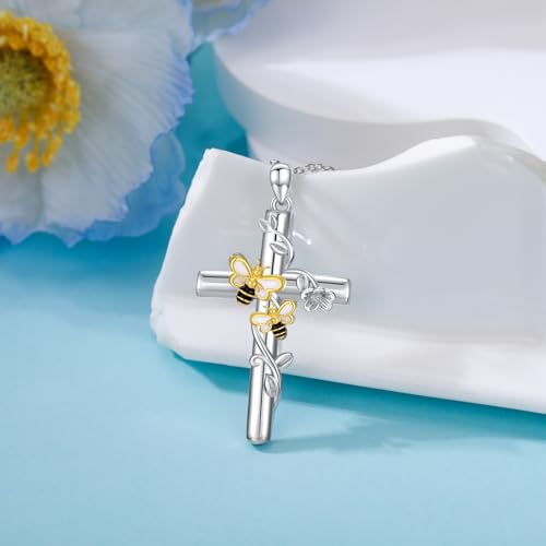 Image of RMREWY Cross Bee /ladybug /Butterfly /Dragonfly /Red Cardinal Necklace for Women 925 Sterling Silver Cross Pendant Necklace Animal Lovers Jewelry Christmas Gifts for Women Mother Grandma