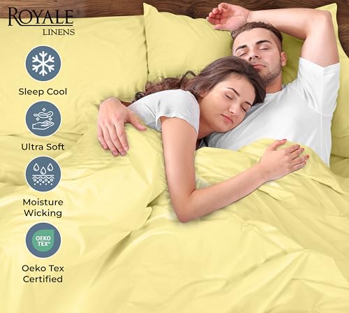 Image of ROYALE LINENS 100% Organic Cotton Percale Pillowcases Set of 2 - Queen Size Percale Pillowcase - Queen Set of 2 Pillow Cover - Breathable, Cool & Crisp Pillow Cases (20 inchx30 inch, Yellow)
