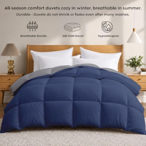 Image of AYKA Reversible Comforter 220 GSM Microfiber Reversible AC Comforter /Blanket for Winter /Quilt /Dohar /Duvets for King Size Blanket /Comforter Double Bed (Navyblue & Grey, 60 * 90 inch)