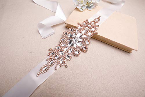 Olyrjie Handmade Rose Gold Rhinestone Crystal Belts Wedding Dress Evening Sashes Belt R-White thumb #2