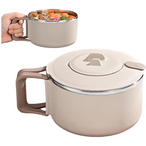 蓋付きラーメン丼、ラーメンクッカー、大容量ラーメンボウル、携帯弁当箱、インスタントラーメンボウル、二重構造 ラーメン丼、お湯を注ぐだけで袋麺が作れる、大容量麺調理器、ハンドル付きランチボウル、断熱 漏れ防止、寮の部屋、オフィス、大学、自宅用 (ホワイト)