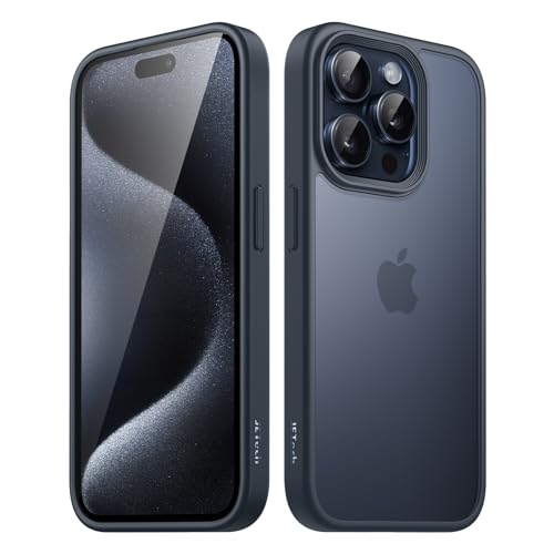 Image of JETech Matte Cover Case for iPhone 15 Pro 6.1-Inch, Shockproof Military Grade Drop Protection, Frosted Translucent Back Phone Cover, Anti-Fingerprint (Blue)