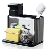 Irishom Sp&uuml;lbecken Organizer mit Sp&uuml;lmittelspender, 3-in-1 Edelstahl Seifenspender mit Schwammhalter & Tropfschale, K&uuml;chen Organizer Sp&uuml;lbecken f&uuml;r Schw&auml;mme B&uuml;rsten Sp&uuml;lmittel